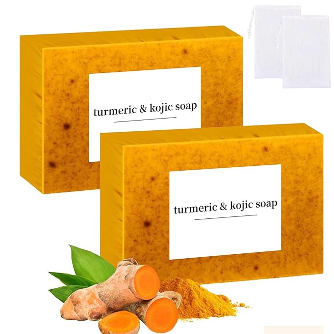 Lemon Turmeric Kojic Soap, Turmeric Soap Bar For Face ＆ Body, Natural TurmericHandmade Smooth Skin Soap For All Skin Types, 2 Pcs