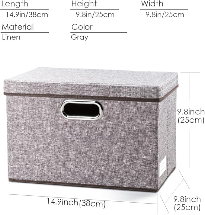Collapsible Storage Containers with Lids [5-Pack] Linen Fabric Foldable Storage Bins Boxes Organizer Baskets Cube with Cover for Home Bedroom Closet Office Nursery (14.9x9.8x9.8)