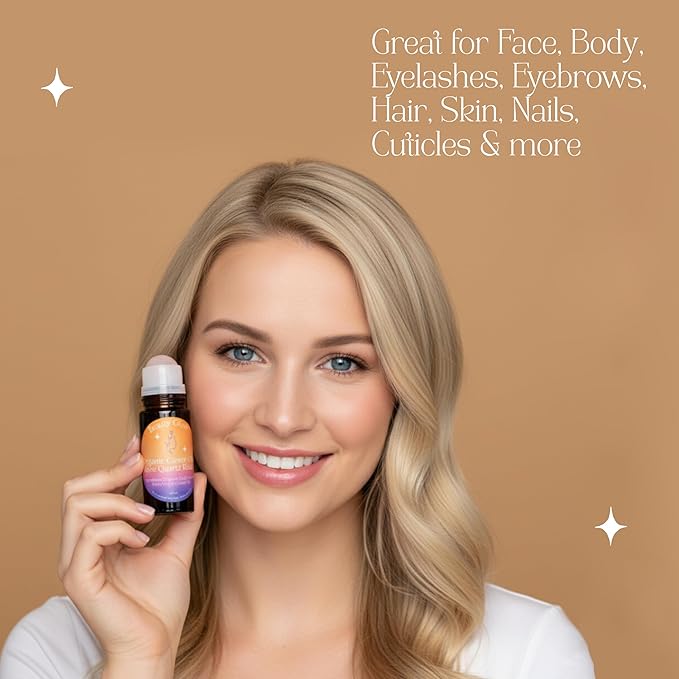 Organic Cold Pressed Castor Oil with Rose Quartz Roll On for Face & Body Made in USA Hexane Free Pure for Skin, Brows & Lashes, Massage, Castor Oil Packs 1.69 Oz