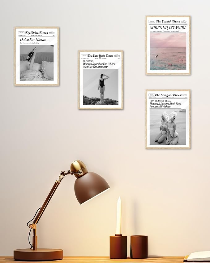 iHery Small 8x10in Dolce Far Niente Framed Newspaper Wall Art | Natural OAK Wood Frame with Canvas Print, The Sweetness of Doing Nothing Decor for Bedroom, Living Room and Dorm, 1Pack
