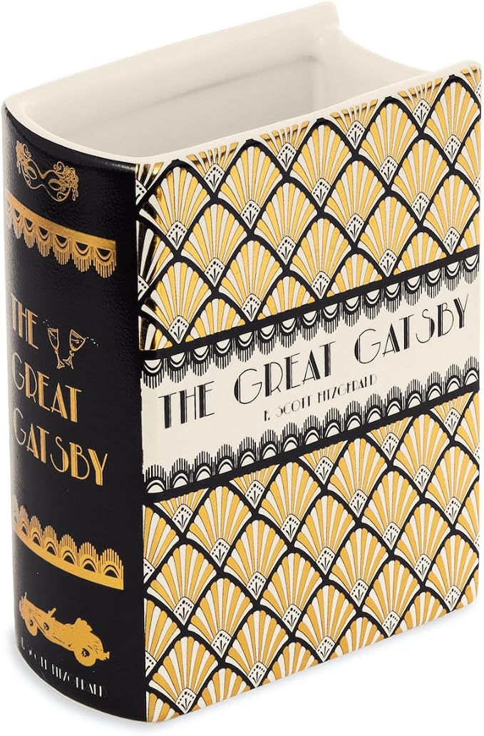 Steel Mill & Co. Ceramic Book-Shaped Vase, The Great Gatsby | Original Small Decorative Vases for Home Decor, Cute Classic Bookshelf Decor with Gold Foil, Unique Vase for Book Lovers