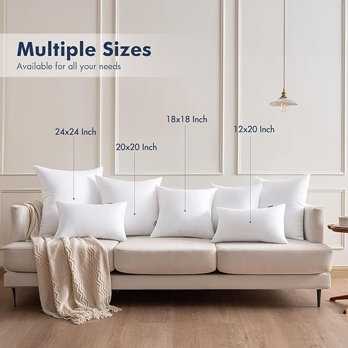 MIULEE 18x18 Throw Pillows Inserts 2 Pack, Decorative Pillows for Couch Bed | 100% Virgin Filling, Full and Fluffy, Lumbar, Back and Neck Support