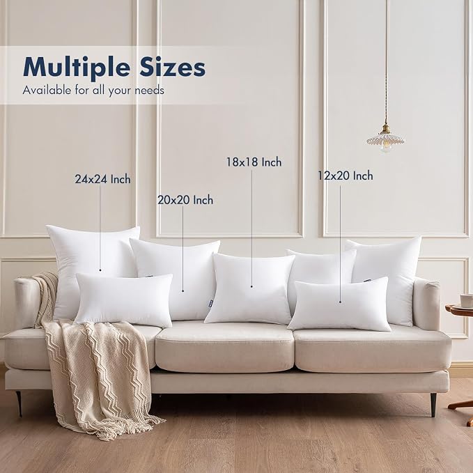 MIULEE 28x28 Euro Pillow Inserts 2 Pack, Throw Pillows for Couch Bed | 100% Virgin Filling, Decorative Pillows, Full and Fluffy, Lumbar, Back and Neck Support