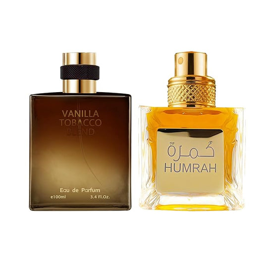 AFLUXE 2PCS Mens Perfume Cologne Long Last Strong EDP Natural Spray Gift Set, with Cocoa, Dried Fruits, Woody Fragrance for Daliy Use, 3.4 Fl Oz / 100 mL Each (Humrah Buni & Vanilla Tobacco)