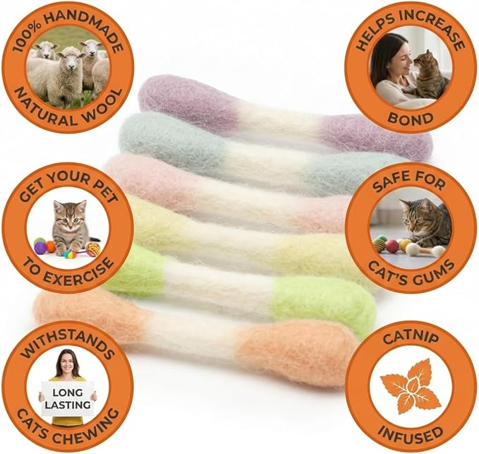 Glaciart One MINI Swabs Cat Toys with Catnip - 6 Pk | Durable for Chew, Cute Cat Toys Interactive Kitty for Boredom, Exercise, & Play | Filled w/Organic Catnip for Anxiety & as Digestive Aid