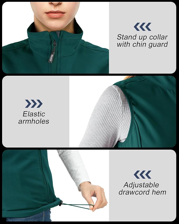 Outdoor Ventures Women's Lightweight Softshell Vest Windproof Fleece Lined Zip Up Sleeveless Jacket for Running Hiking Golf