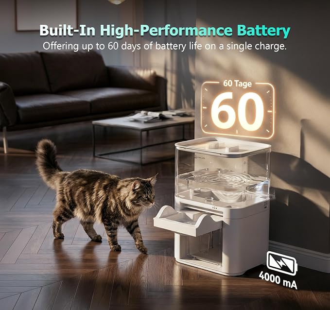 Cat Water Fountain, Wastewater Separation & No Filter Cotton, Pet Water Dispenser with 4000mAh 4L Large Capacity Tank, Wireless Automatic Water Fountains for Cats Indoor Cat Watering Supplies