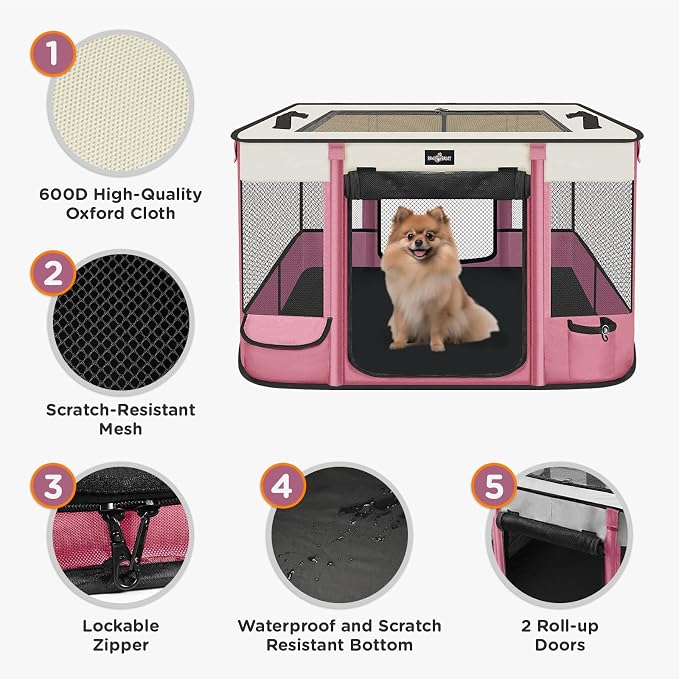 Paw Ballet Foldable Pet Kitten Playpen, Upgrade Waterproof Portable Cat Dog Playpen Kennel Tent for Dog Cat, Retractable Shade Cover with Free Carrying Case, Indoor Outdoor Use for Small Pet.