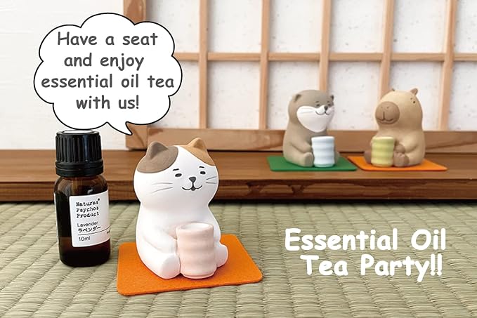 Stone Diffuser Tea-Drinking Animals [ Designed in Japan] Non Electric Passive Diffuser for Essential Oil and Aromatherapy (Ceramic/Clay) (Tea-Drinking cat)
