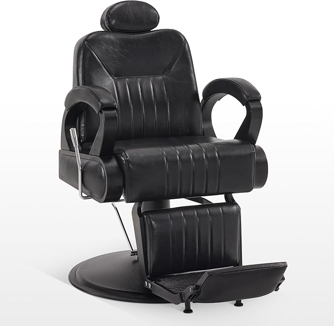 BarberPub All Purpose Barber Chair with Heavy Duty Pump,Reclining Adjustable Swivel Hair Styling Spa&Salon Chair for Hair Stylist, Home Salon,Barbershop 9502 (All Black)
