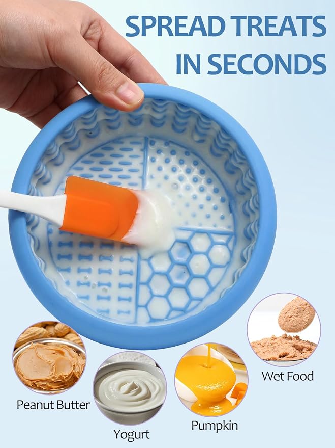 Dog Lick Bowl with Brush and Scraper, Anxiety Relief Lick Mat for Dogs, Non-Slip Freeze Licking Bowl Enrichment Puzzle Feeder for Distraction, BPA Free Silicone, Dishwasher Safe
