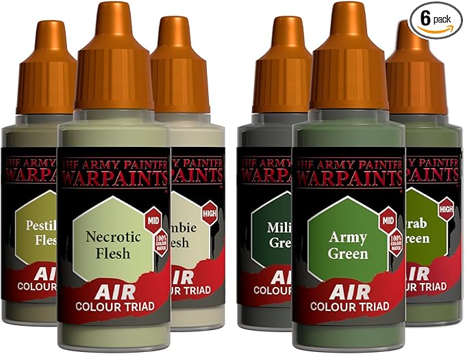 The Army Painter, Air Triads Deathly + Drab Green - Airbrush-Ready Paint Green with 6 x 18 ml Pre-thinned Acrylic Spray Gun Paints - Paint Sprayer Paints for D&D & Warhammer Miniatures