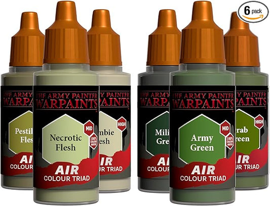 The Army Painter, Air Triads Deathly + Drab Green - Airbrush-Ready Paint Green with 6 x 18 ml Pre-thinned Acrylic Spray Gun Paints - Paint Sprayer Paints for D&D & Warhammer Miniatures