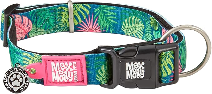 Max & Molly Smart ID Dog Collar with Gotcha! QR Safety Tag and Custom Pet Profile, Soft Padded Neoprene, Waterproof, Tropical, Small (11-18")