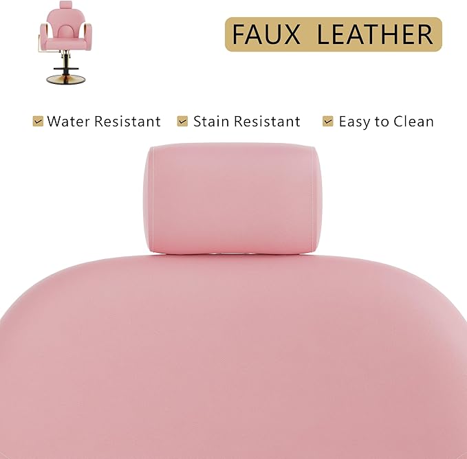 Barber Salon Chair, Reclining Hair Salon Chair, 360 Degrees Swivel Styling Chair, Height Adjustable Hydraulic Shampoo Chairs, Spa Equipment (Pink)