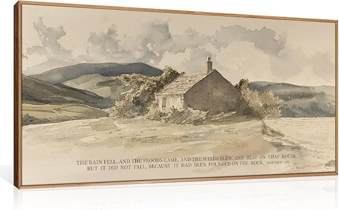 FWIEXA Nature Christian Bible Verse Framed Canvas Wall Art Set, Floods Mountain Houses Jesus Wall Decor, Vintage Easter Artwork, Inspirational Quotes Art Prints for Prayer, Bedroom - Size 20"x40"