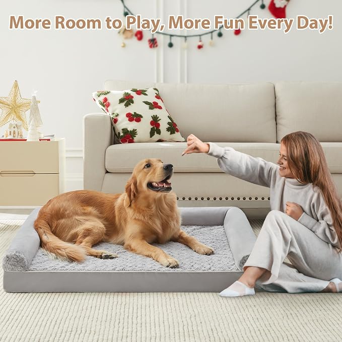 BFPETHOME Orthopedic Washable XXL Dog Bed for Senior Dog Cozy Sleep | Extra Large Waterproof Big Soft Pet Couch Bed for Dogs Relax with Removable Cover Supportive Foam Light Grey 48x35 Inch