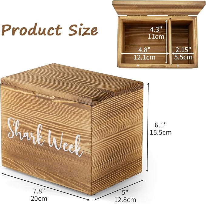 Tampon Holder for Bathroom Decor, Wood Feminine Product Organizer with Lid, Shark Week Tampon Storage, Pad and Tampon Organizer, Brown