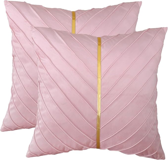 Velvet Throw Pillow Covers 24x24 Pack of 2 Gold Decor Blush Pink | Soft Solid Pillow Covers,Modern Luxury Home Decor,Valentine's Day Decor,Hidden Zipper,Ideal Gift,Easy Care