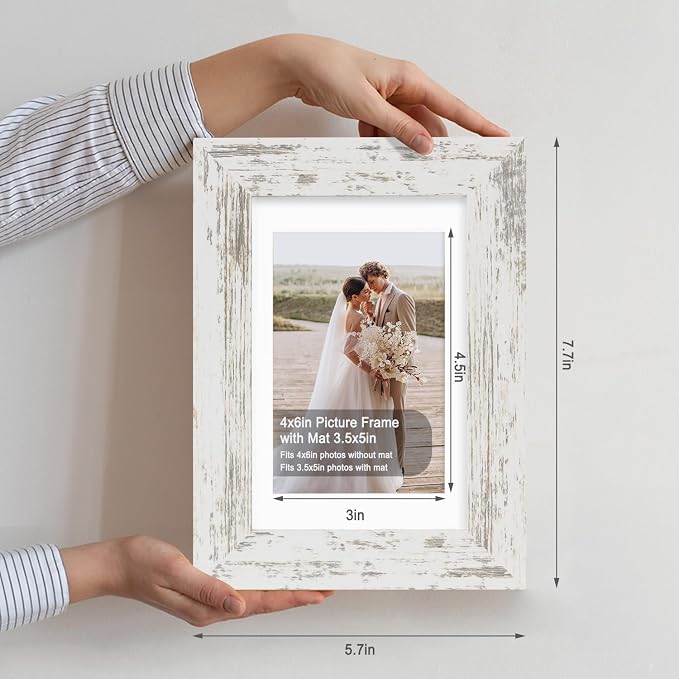 Hongkee 4x6 Picture Frame Set of 4, Made of Real Glass and Multicolour Frame, 4 by 6 Photo for Wall or Tabletop - Display Picture 3.5x5 with Mat or 4x6 Without Mat