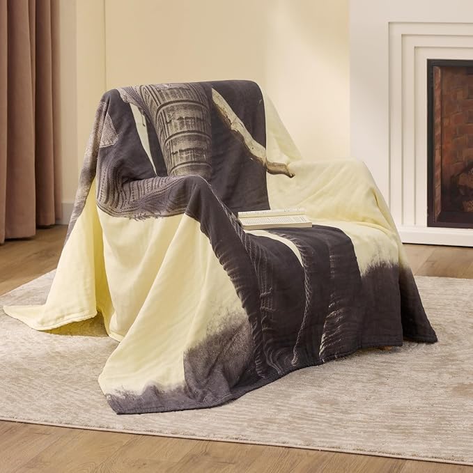 100% Cotton Boho Throw Blanket for Home Decor – Classic Farmhouse Quilt Bedding, Muslin Blankets for Adults, Vintage Woven Decorative Blanket for Couch, Bed Layering Use, Elephant Printed, 90"x90"