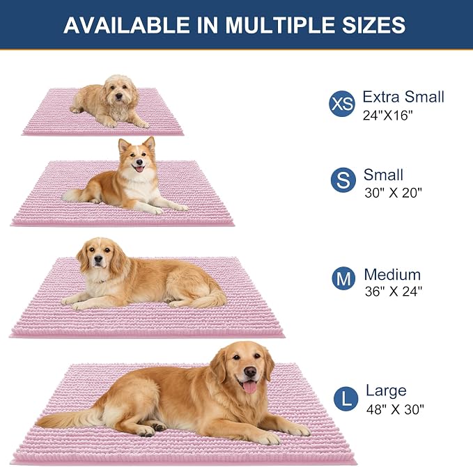 OLANLY Dog Door Mat for Muddy Paws 44x32, Extra Absorbent Chenille Mud Mat | Dusty Rose, Absorbs Moisture and Dirt, Non-Slip Machine Washable Doormat, Quick-Drying Indoor Entryway Floor Mat for Dogs
