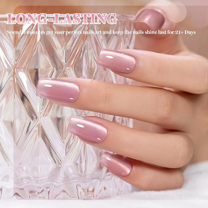 RARJSM Champagne Gold Glitter Cat Eye Gel Nail Polish Set 6Pcs Nude Pink Light Purple Velvet Ice Jelly Shimmer Ceramic Cateye Gelpolish with Magnetic Stick UV LED Curing Require Home Salon Manicure