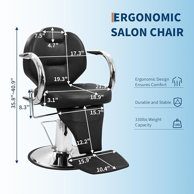 Garvee Salon Chair for Hair Stylist, 360° Swivel Reclining Salon Chair with Adjustable Headrest, Heavy Duty Hydraulic Pump, Shampoo Barber Chair for Beauty Spa & Tattoo Artists