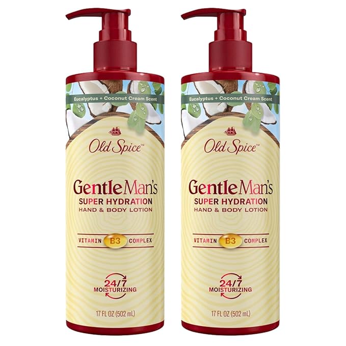 Old Spice Hand & Body Lotion for Men, Gentleman's Super Hydration, 24/7 Moisturizing with Vitamin B3 Complex, Fast Absorping, Eucalyptus & Coconut Cream, 17 oz (Pack of 2)