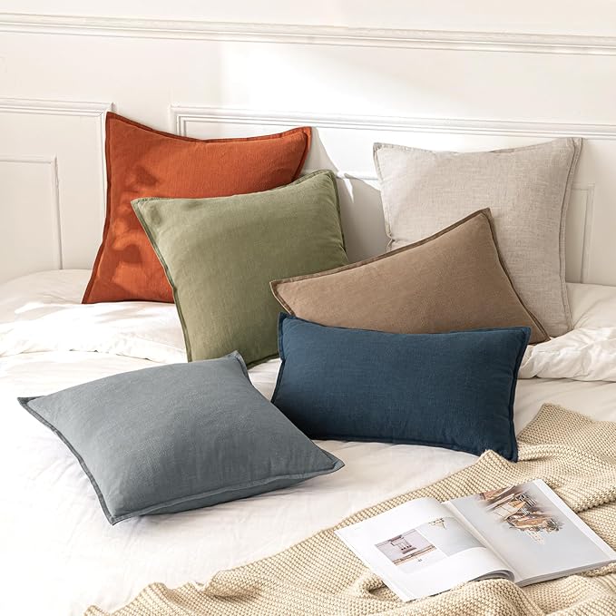MIULEE Decorative Linen Euro Sham Pillow Covers 24x24 Burnt Orange | Boho Farmhouse Fall Autumn Couch Throw Pillows for Bed, Pack of 2 Accent Modern Pillowcases, Sofa Livingroom Home Decor