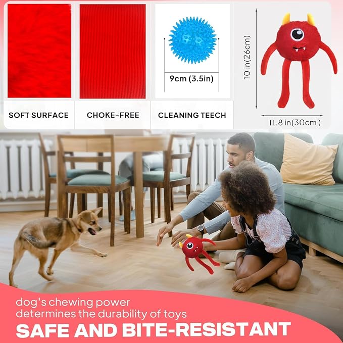 Fida Dog Toys for Aggressive Chewers, 3 in 1, Tough Squeaky Ball, Red