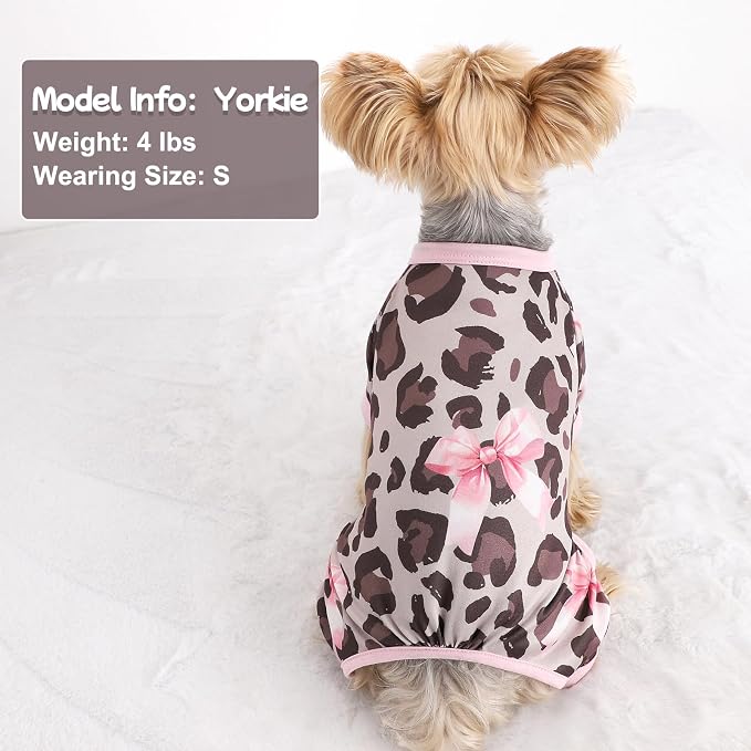 DaFuEn Dog Pajamas for Small Dogs - Soft Stretchy 4-Legged Puppy Onesie & Jumpsuit - Breathable Dog PJs Sleepwear Clothes for Yorkie, Chihuahua, Toy Poodle, Boy & Girl (Brown Leopard Print,XS)