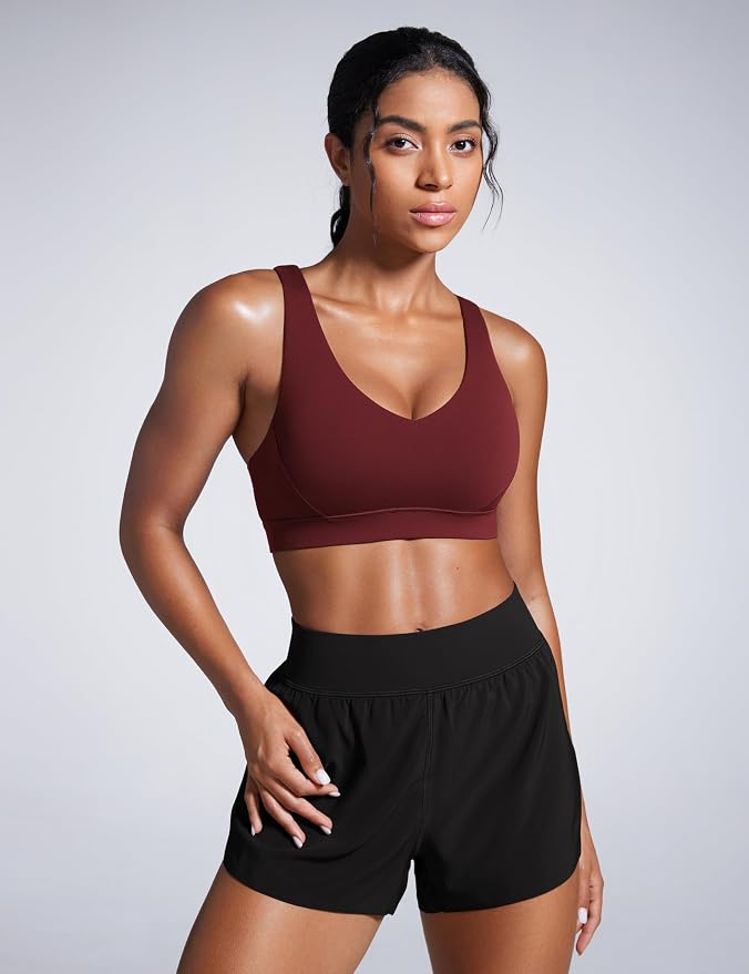 CRZ YOGA Butterbreeze Criss Cross Back Sports Bras for Women - V Neck Adjustable Straps Padded Workout Training Crop Top