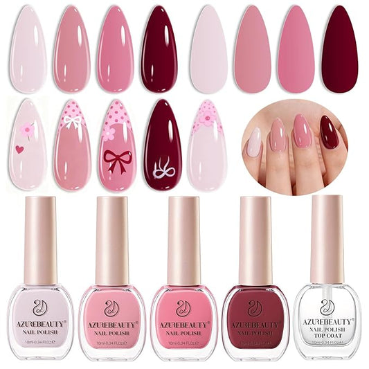 AZUREBEAUTY Pink Nail Polish Set, 4 Pink Shades Nail Color Kit Glossy Nail Polish for Natural Nails, DIY Manicure Salon Home Gift for Women