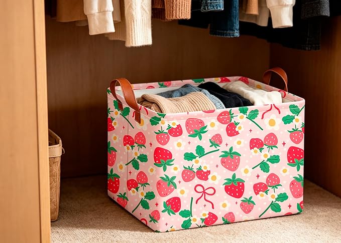 CLOCOR Rectangular Storage Bin,Waterproof Book Box,Gift Basket(Strawberry)