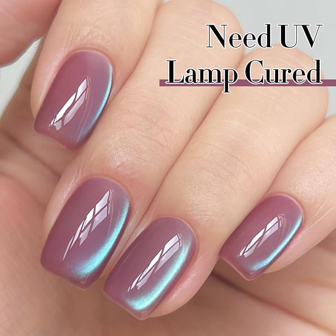 Double Rhythm 15ML Ice Glass Cat Eye Gel Polish with Magnet Holographic Glitter Shimmer Translucent Sheer Color Salon Soak Off Magnetic Nail at Home (Plum Purple-MC1130)
