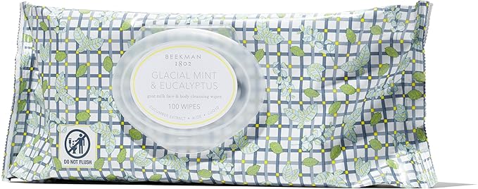 Beekman 1802 Face Wipes – Makeup Remover Wipes for Face, Facial Cleansing Wipes that Remove Makeup & Dirt, Travel Essentials, Face Wipes with Goat Milk & Aloe, Glacial Mint & Eucalyptus 100 Count