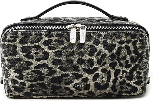 EACHY Travel Makeup Bag, Large Capacity Cosmetic Bag for Women, Waterproof PU Leather, Flat Open Portable Toiletry Bag for Skincare, Brushes & Travel Essentials
