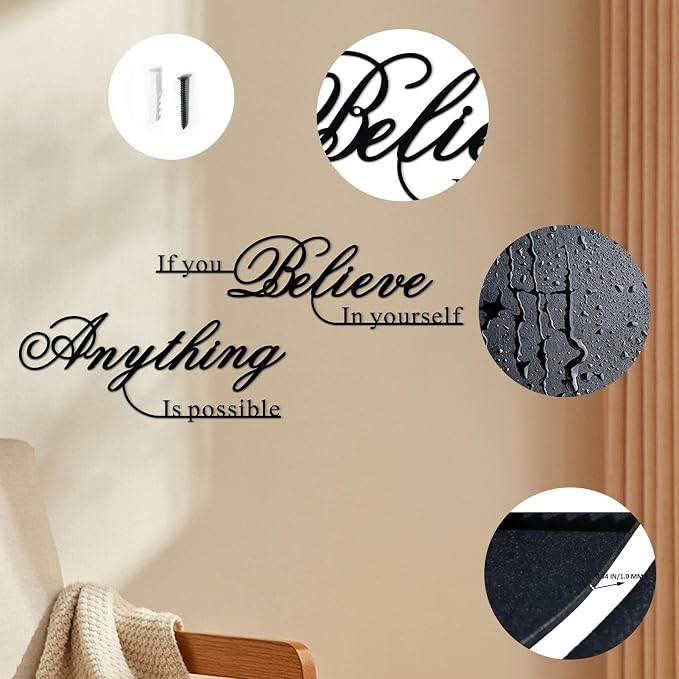 Resama If You Believe in Yourself,Anything is Possible Wall Art Decor 2 Pcs Metal Inspiration Encouragement Wall Art Sayings Black Inspirational Quotes Hanging Decoration