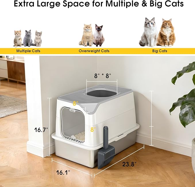 Enclosed Stainless Steel Litter Box with Lid for Most Adult Cats | 50% Thicker Metal, Dog Proof, Front & Top Entry, Leak-Proof Base, Scratch Resistant, Easy Clean