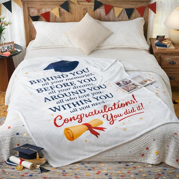 Graduation Gifts Blanket Class of 2026 – Inspirational Throw Blanket 50x60 Inch, Meaningful Graduation Gift for Him Her, Soft Cozy Plush Blanket for College High School Graduate