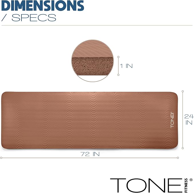 Tone Fitness 1-Inch Thick Yoga Mat | High-Density, Non-slip Exercise Mat with Carrying Strap for Yoga, Pilates, & Home Gym Workouts | Multiple Options