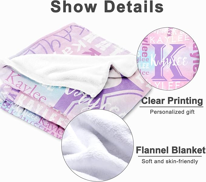 Yofair Ships Next Day, Personalized Blanket Gifts for Teen Girls Custom Blanket with Name Flannel Throw Girls Blankets Customized Daughter Gifts for Kids Adult