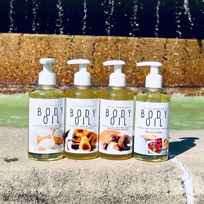 PrideandBeauty After Shower Oil. Skin Hydrating Oil. Body Oil Scented. Body Oils For Women Dry Skin. (Amber Vanilla)
