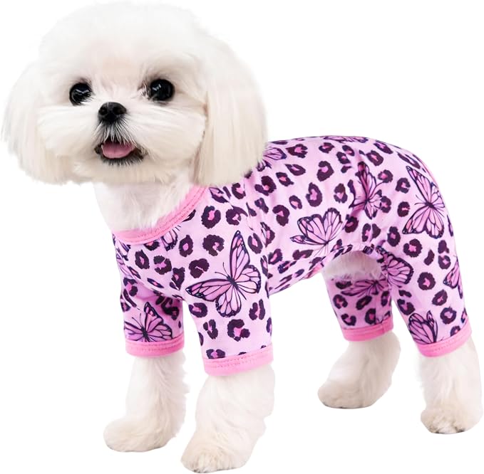 Dog Summer Pajamas Onesie Soft Breathable Puppy Jumpsuit Lightweight Dog Clothes for Small Medium Dogs Cat Pet Clothes(Pink Leopard, X-Small)