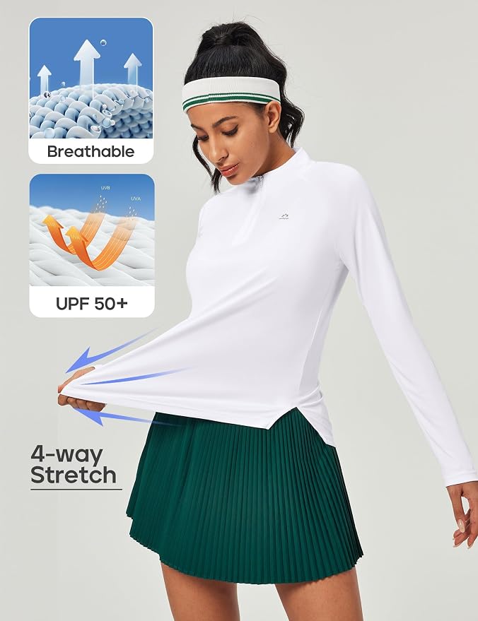 Heathyoga Long Sleeve Workout Tops for Women Golf Shirt UPF 50+ Swim Shirts for Woman UV Sun Protection Quarter Zip Pullover