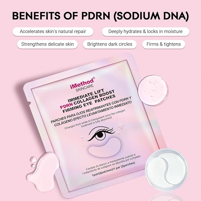 iMethod PDRN Collagen Boost Eye Mask - Under Eye Patches, Instant Lift Under Eye Mask for Reduce Fine Lines & Wrinkles, Firming Eye Patches for Puffy Eyes, Eye Bags, Dark Circles, 8 Pairs