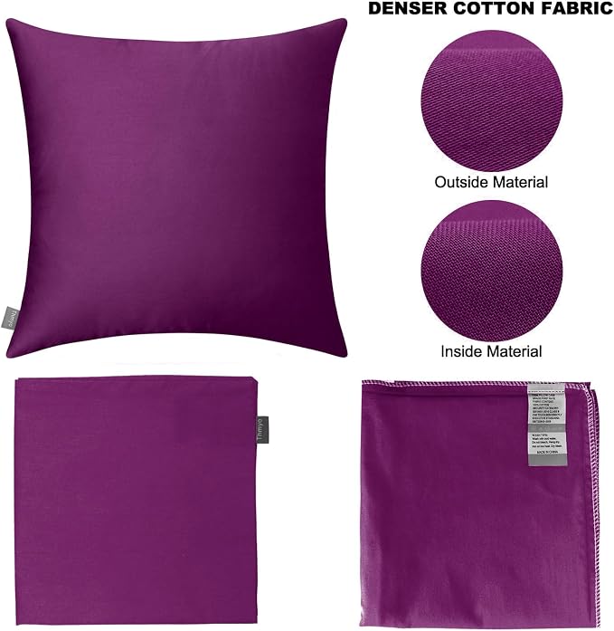 4-Pack 100% Cotton Comfortable Solid Decorative Throw Pillow Case,Thmyo Square Cushion Cover Pillowcase Sublimation Blank Pillow Covers DIY Throw Pillowcase(18x18 inch/ 45x45cm,Dark Reddish Purple)