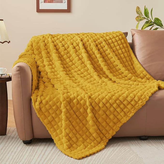 BEDELITE Mustard Yellow Fleece Twin Throw Blanket for Bed, 60x80 Inch | Soft Warm Fuzzy Fluffy Blanket for Couch Sofa, Lightweight Plush Cozy Throws for Home Room Decor, Gift for Women, All Season