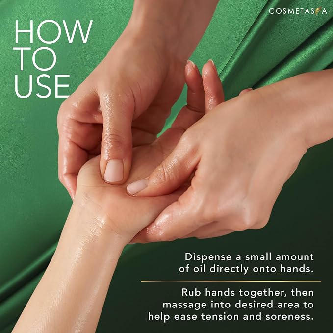 Cosmetasa Sore Muscle Massage Oil with Deep Tissue Massager - Thumb Saver and Oil Soothes Muscle and Joint with Arnica Extract, Peppermint, Chamomile, and Lavender Oil 8.8 Fl Oz